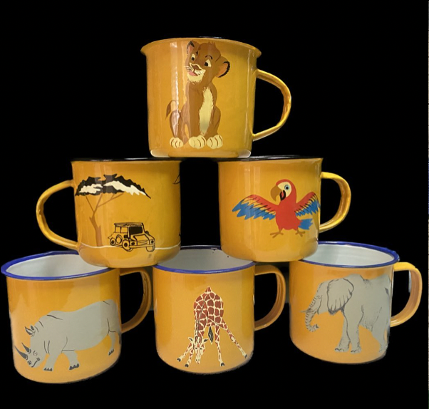 PINK FLAMINGO HANDPAINTED TIN MUGS WITH ANIMALS